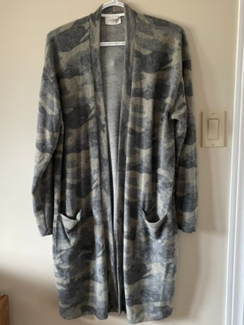 CHERISH Open Camo Gray/Tan Sweater Cardigan, Sz L/XL